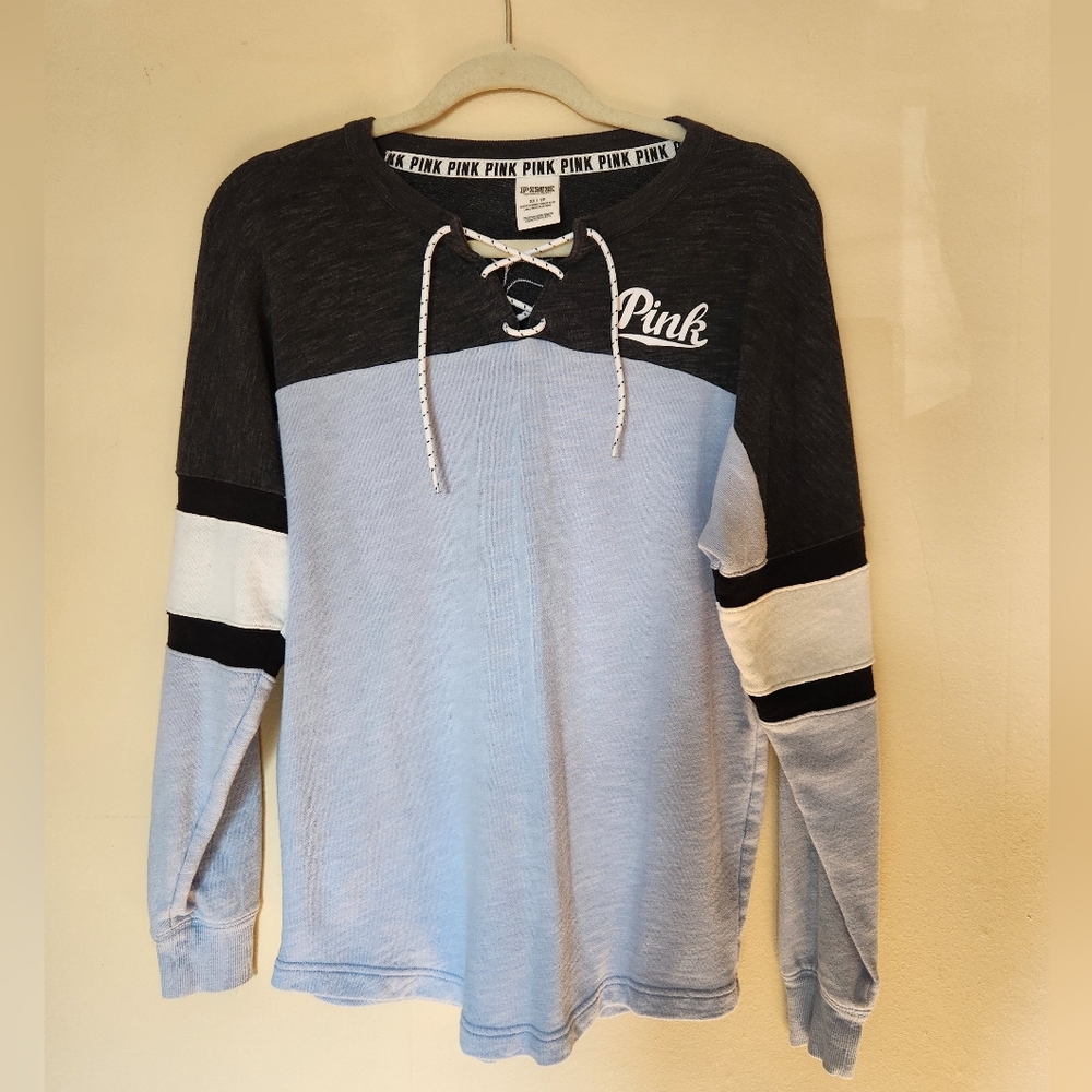 PINK Victoria's Secret Navy and White Sweatshirt